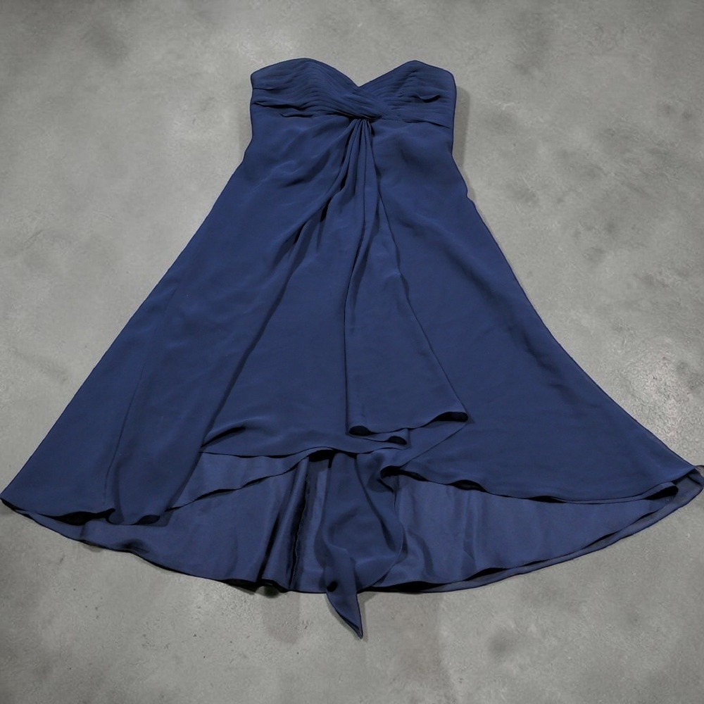 David's Bridal F12284 Navy Blue Bridesmaid Dress High Low Chiffon Size 10 Formal - Picture 9 of 12